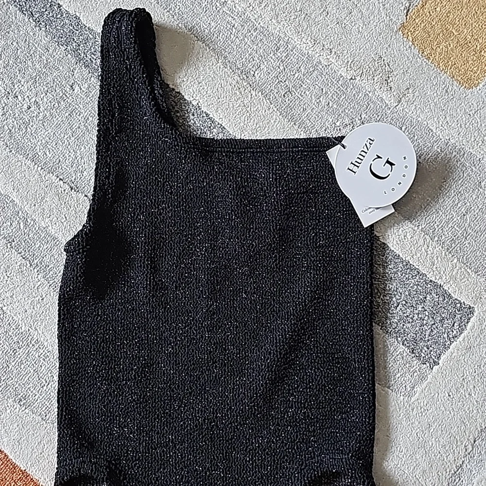 NWT Hunza G Nancy One Piece swimsuit in black and gold metallic - Picture 7 of 8